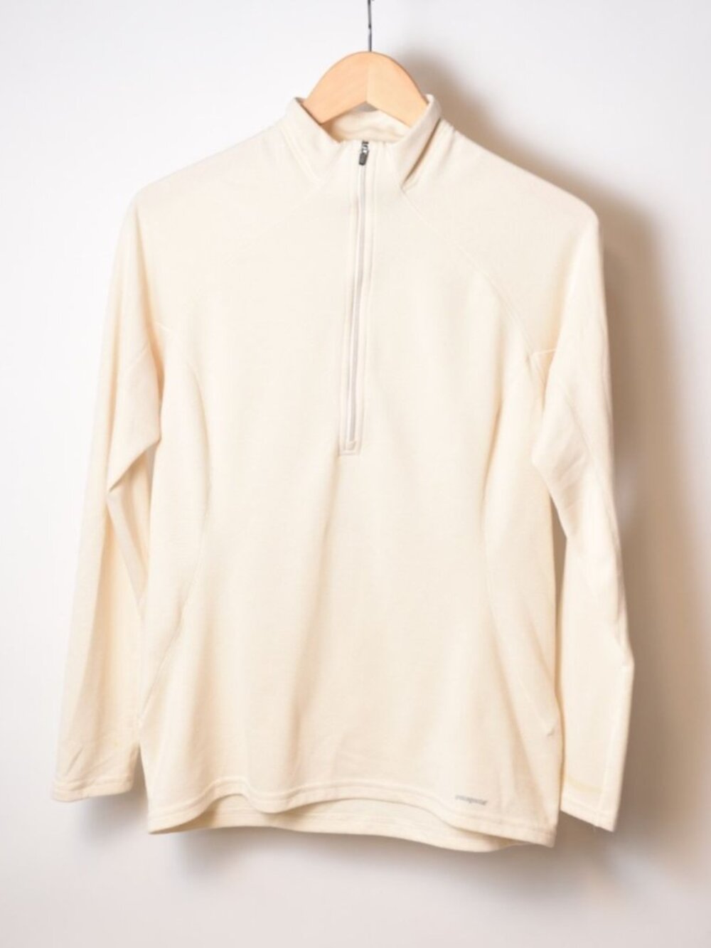 Patagonia Capilene Pullover Top Women Sz M Cream 3/4 Zip Neck Midweight Base